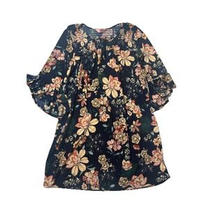 SJS Dress Tunic Floral Size‎ Medium 3/4 Length Sleeve